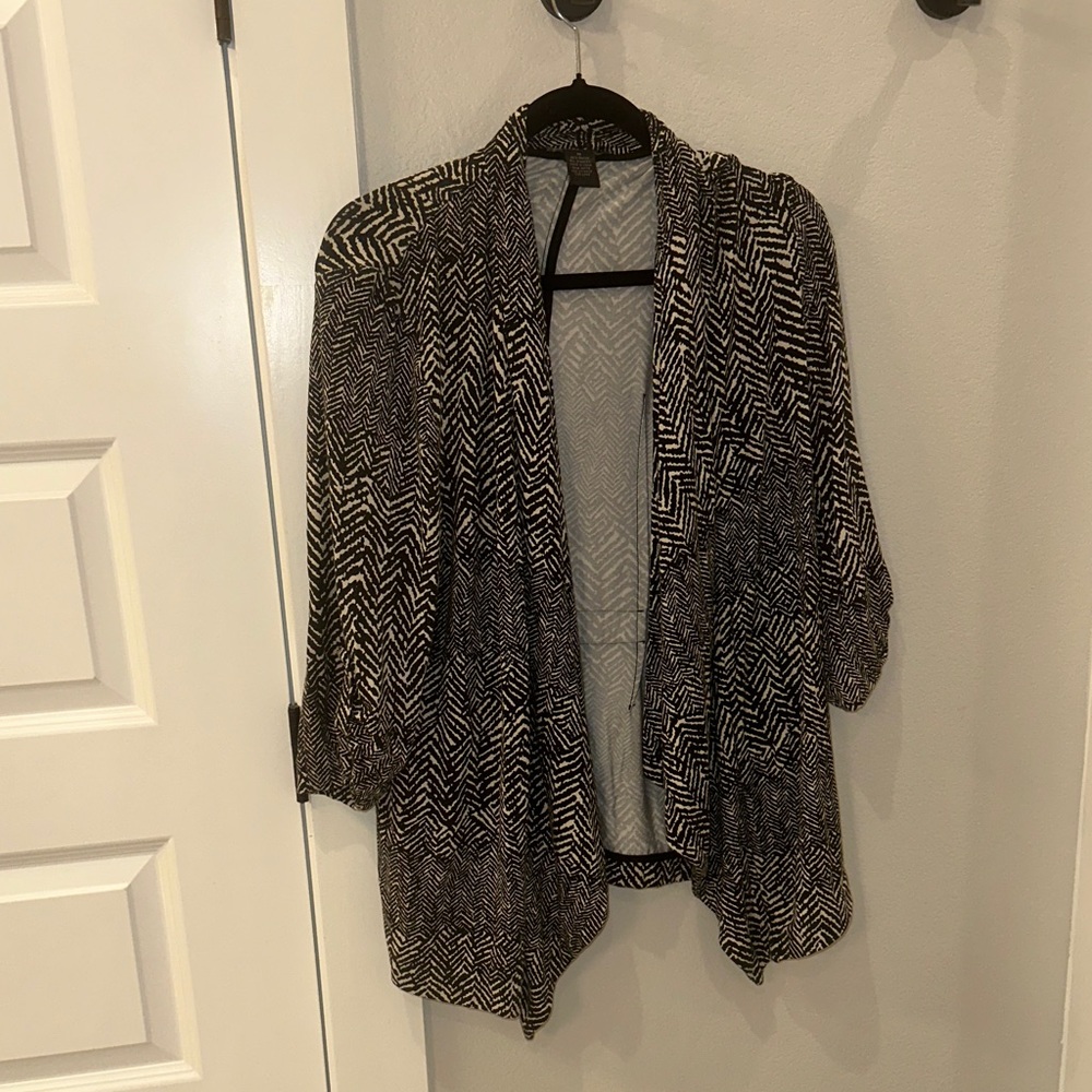 GUC Womens Grace Elements Brand Black & White Chevron Print Open Cardigan Medium